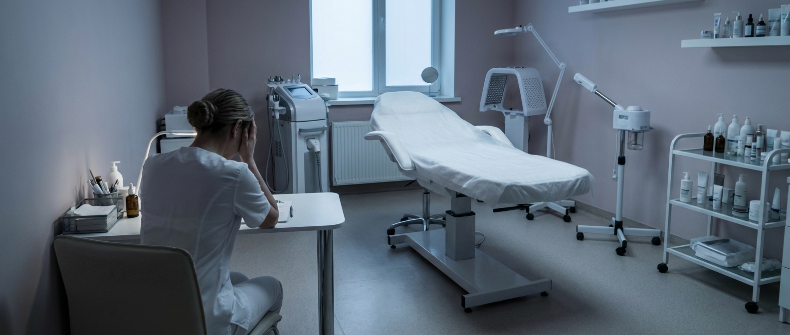 Esteticista sola en su centro vacío